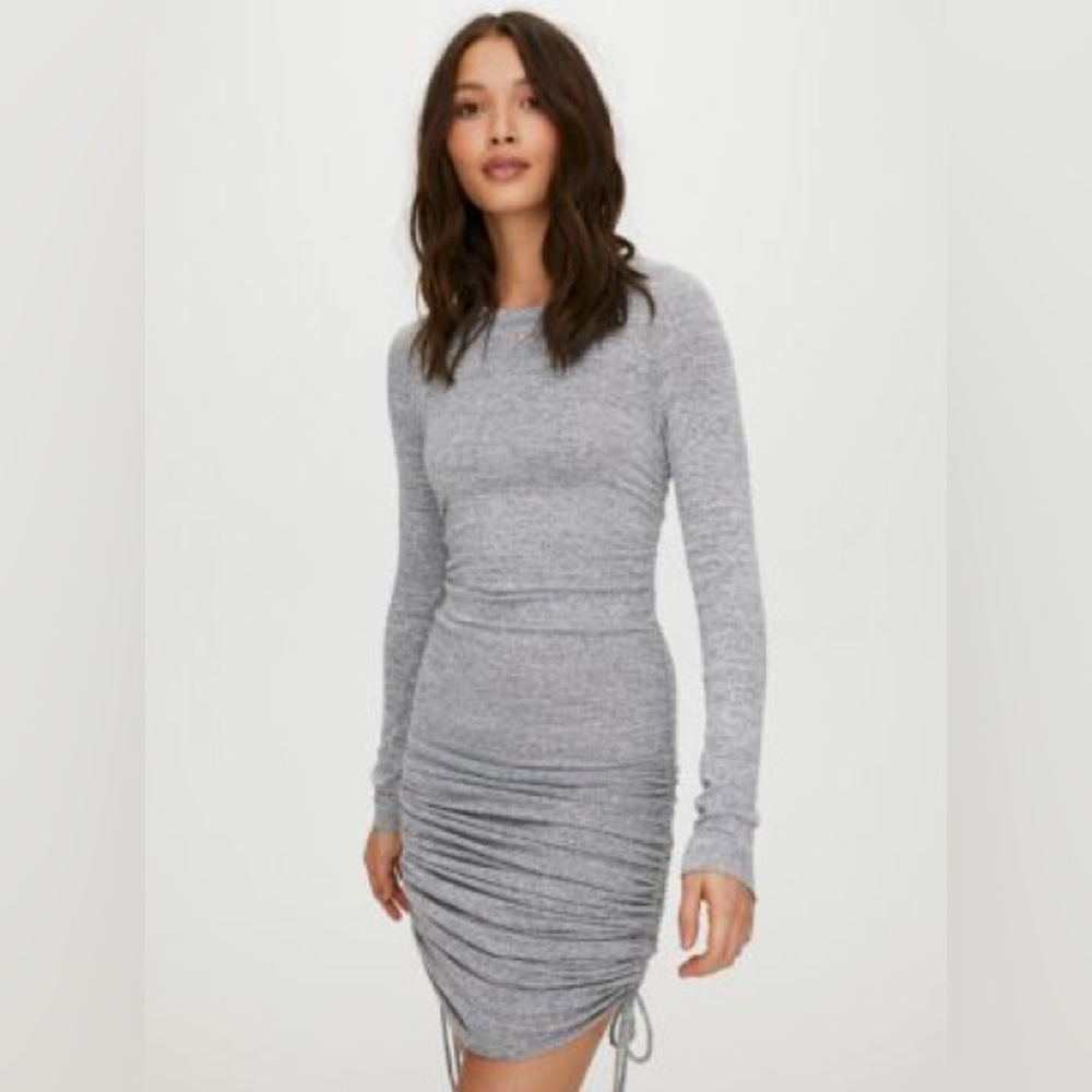 Aritzia Wilfred Free Heather Gray Adjustable Tie Midi Maxi Long Sleeve Dress S